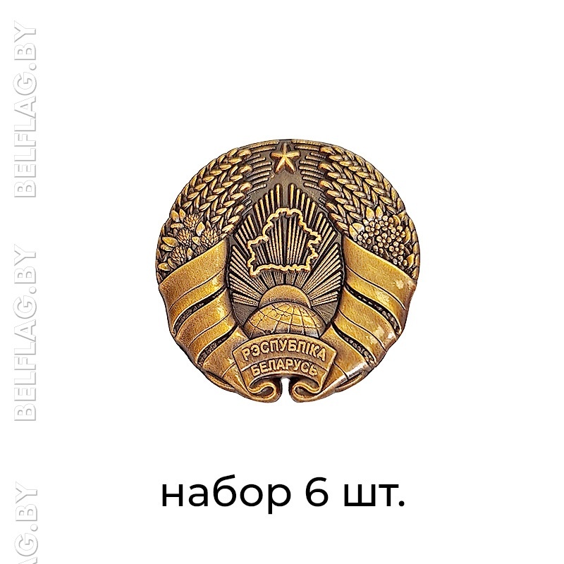 Значок Герб РБ металлический рельефный 25 мм, набор 6 шт. 