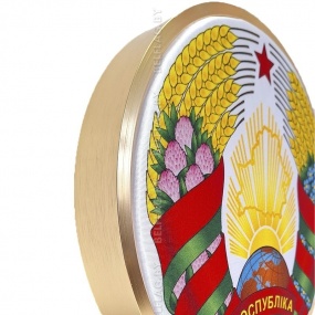 Герб Республики Беларусь д. 30 см объемный на атласе, в золотой раме