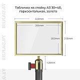 Табличка на стойку A3 30×40, горизонтальная, в цвет глянцевого золота — фото