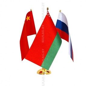 Флагшток настольный, металлический, трехрожковый 32 см, золото