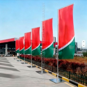 Флагшток телескопический 5 м (нерж. сталь, хром) с баннерным плечом и основанием