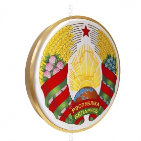 Герб Республики Беларусь д. 40 см объемный на атласе, в золотой раме