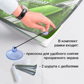 Рамка алюминиевая с прозрачным пласт. экраном на магнитах, размер 40*60см, толщина 14 мм, цвет золото/серебро