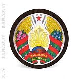 Интерьерный герб 35 см, объемный на атласе, основа — ЛДСП венге