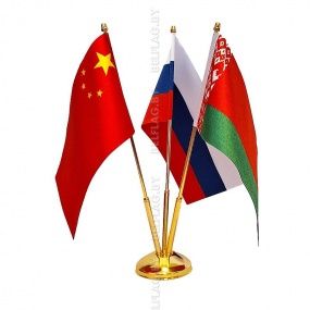 Флагшток настольный, металлический, трехрожковый 32 см, золото