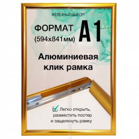 Рамка алюминиевая, защелкивающаяся, формат А1, цвет золото