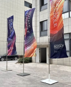 Флагшток телескопический 5 м (нерж. сталь, хром) с баннерным плечом и основанием